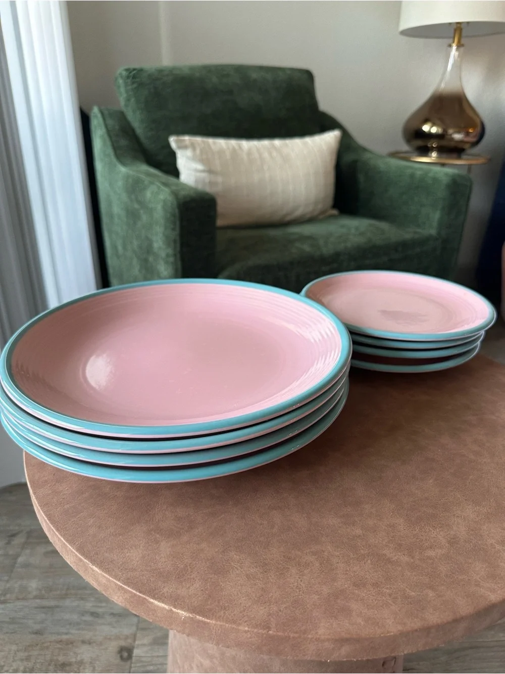 RIO Pink and Turquoise Rim Ceramic Dinner Plate Set